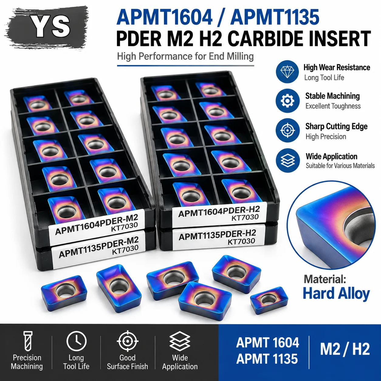 YS 10PC APMT1604 APMT1135 PDER M2 H2 XM KT7030 Carbide Insert Milling Cutter Nano Blue RDMT10T3 RPMT1003MO-TT CNC Milling Cutter