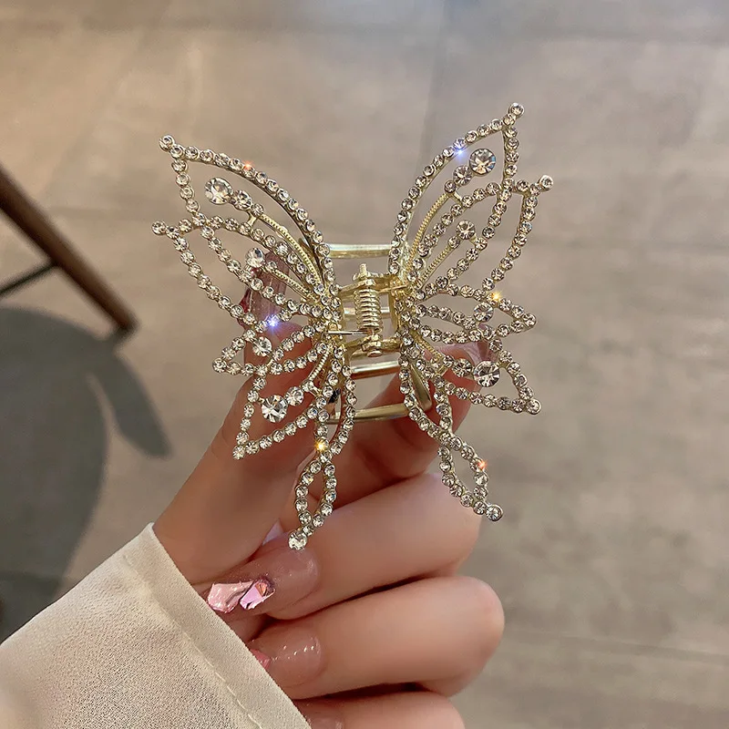 1Piece Butterfly Scrunchy Clip Hair Accessory Back of the Head Plate Hair Clip Elegant Temperament Pearl Rhinestone Advanced Se