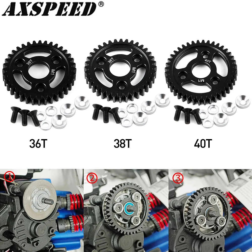 AXSPEED Steel Main Spur Gear Transmission Motor Gears 1M 36/38/40T for 1/8 T-RAXXAS Revo 2.5, 3.3 Slayer Pro Upgrade Parts