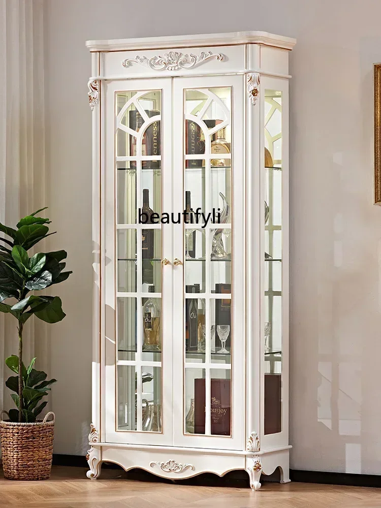 N Европейский стиль, однодверный винный шкаф, настенный шкаф-витрина для гостиной, резной обеденный шкаф Curio, белое стекло