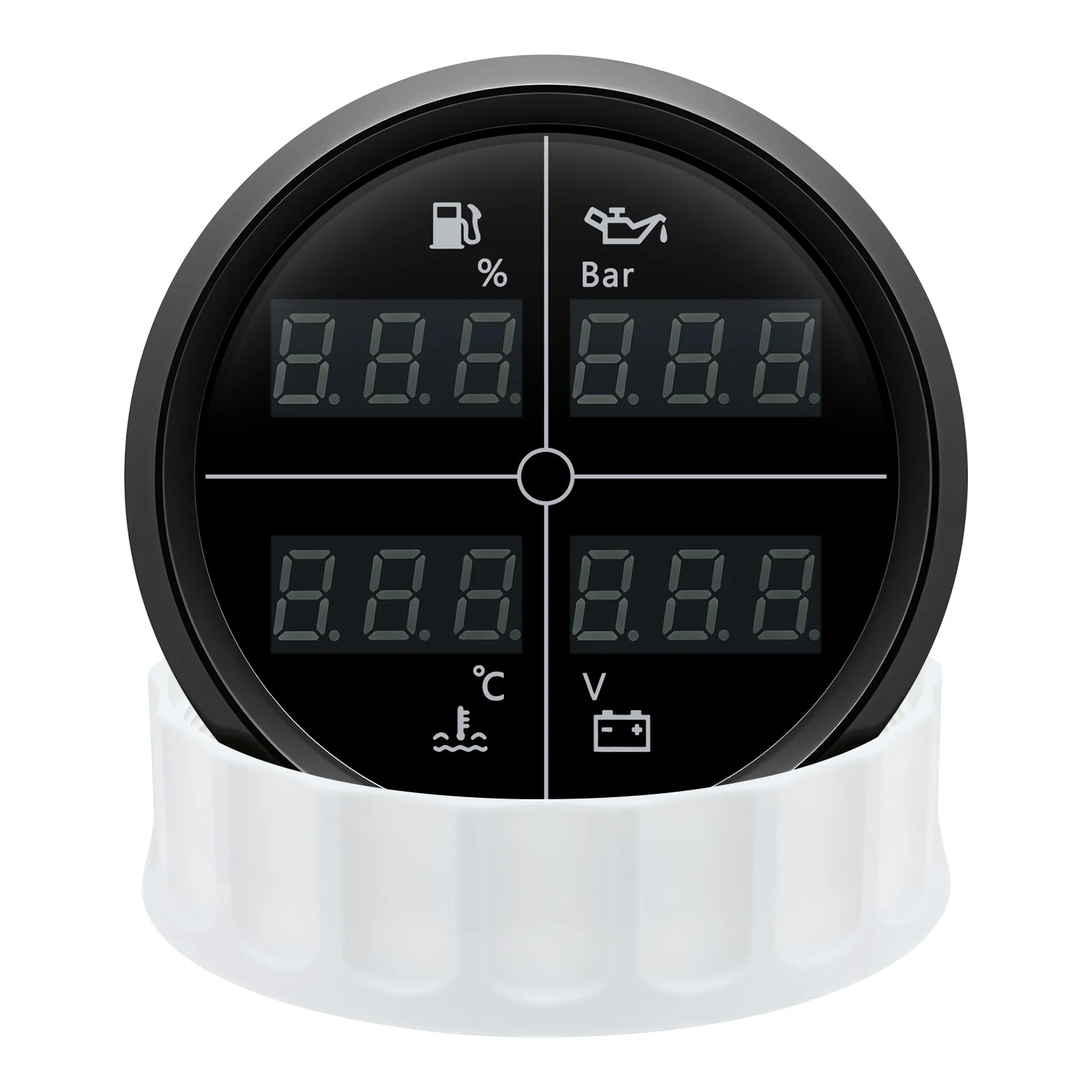 ZMFJH Digital Multifunctional Gauge 85MM 4 IN 1 Fuel Level+Oil Pressure+Water Temperature+Voltage 8 Color LED For Car Boat Yacht