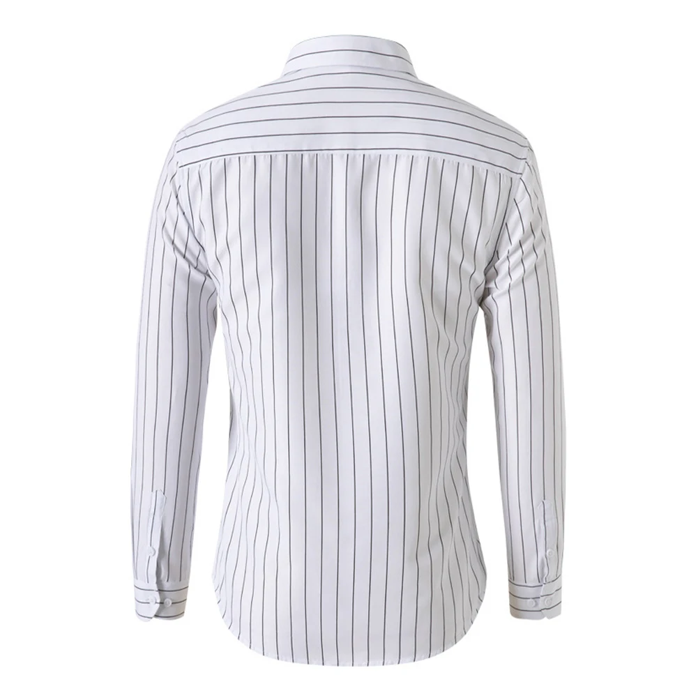 Men's Casual Long Sleeve Shirt  Striped Button Up Top  Lapel Collar  Perfect for Daily Wear and Outdoor Activities