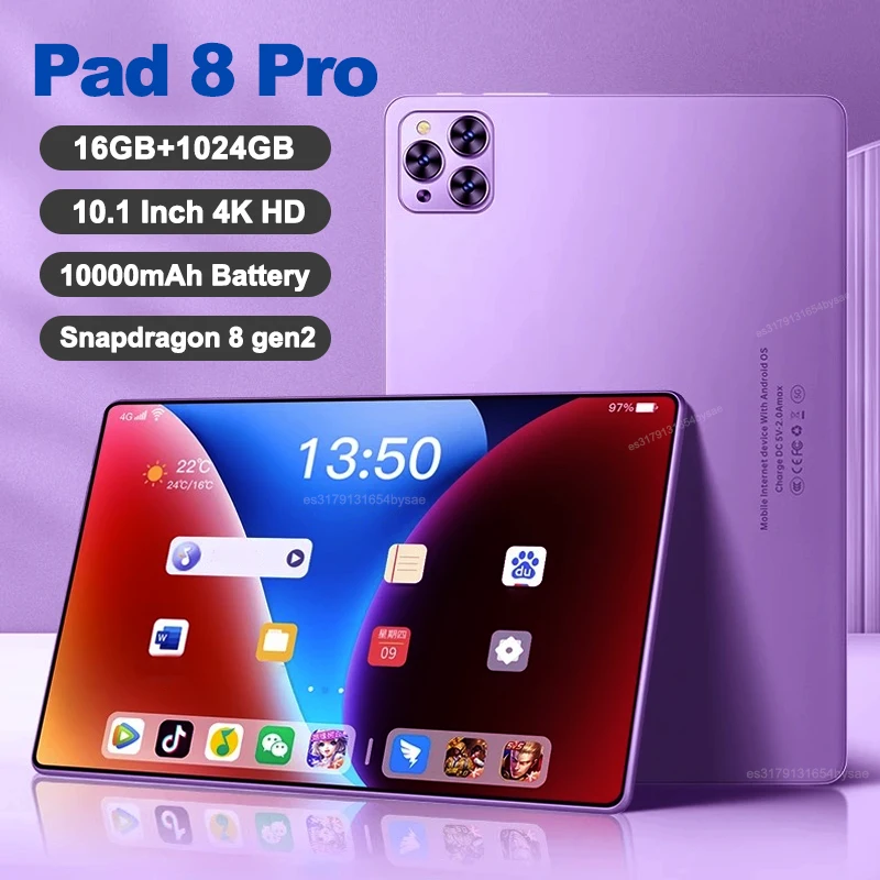 Original Pad 8 Pro Tablet 10.1 inch Android 13 Global Snapdragon 8gen2 16GB+1024GB 10000mah 5G Dual SIM WIFI  HD Full Screen