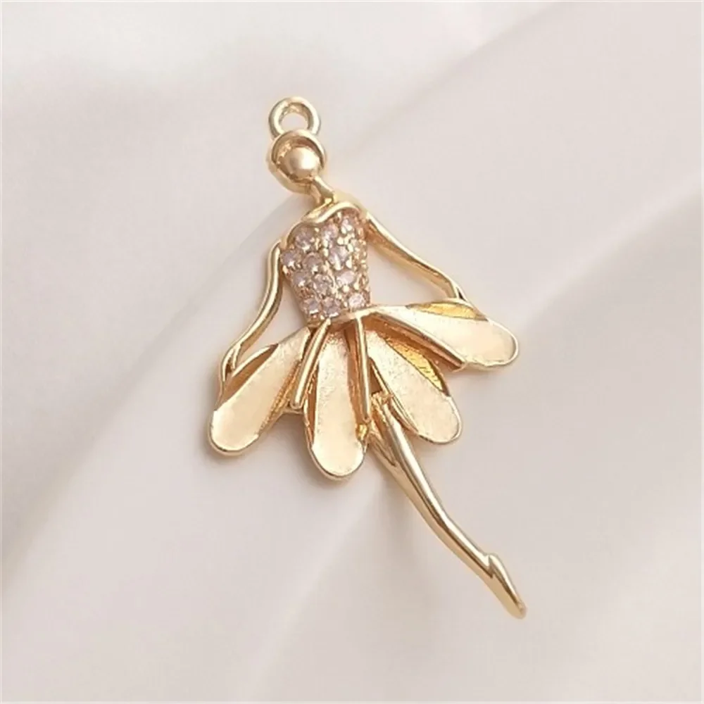 

14K Gold Micro Inlaid Zircon Dancing Girl Ballet Girl Pendant DIY Necklace Earrings Pendant Accessories K107