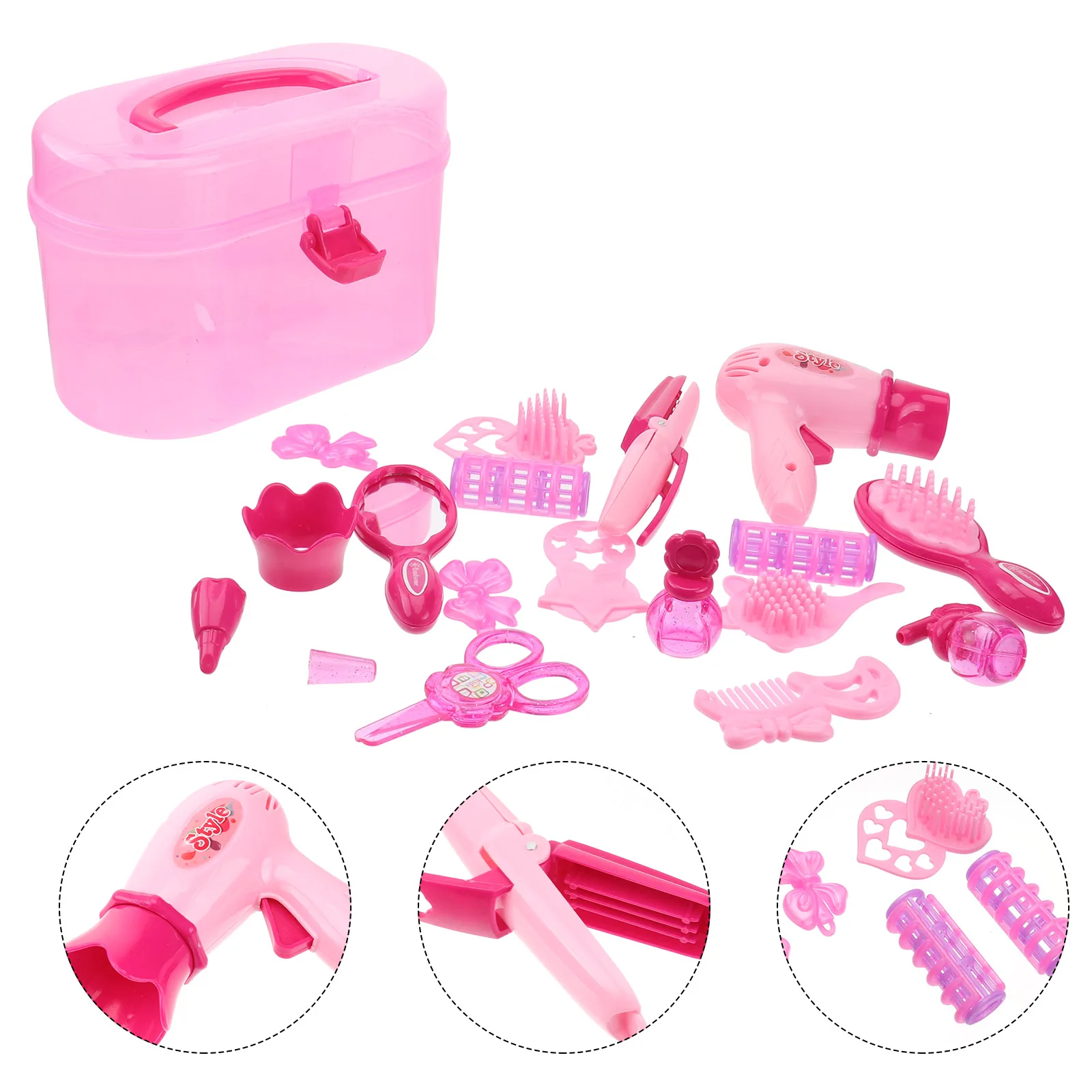 Estojo de beleza para meninas com caixa de armazenamento, conjunto de ferramentas de cabelo multifuncionais, estojo de transporte para crianças cognitivas