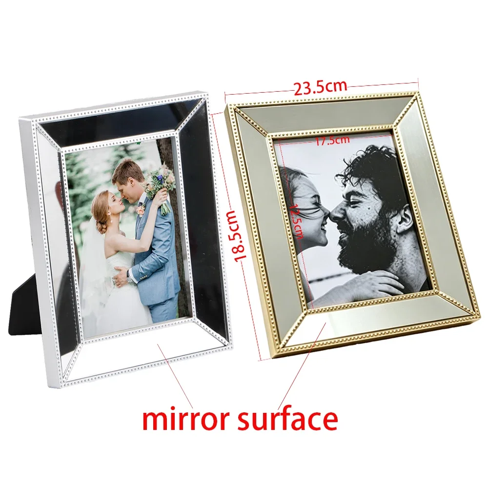 Tabletop Frame Wedding Anniversary Gift Home Decoration Mirrored Picture Frame with Silver Border, Elegant Mirror Photo Frame