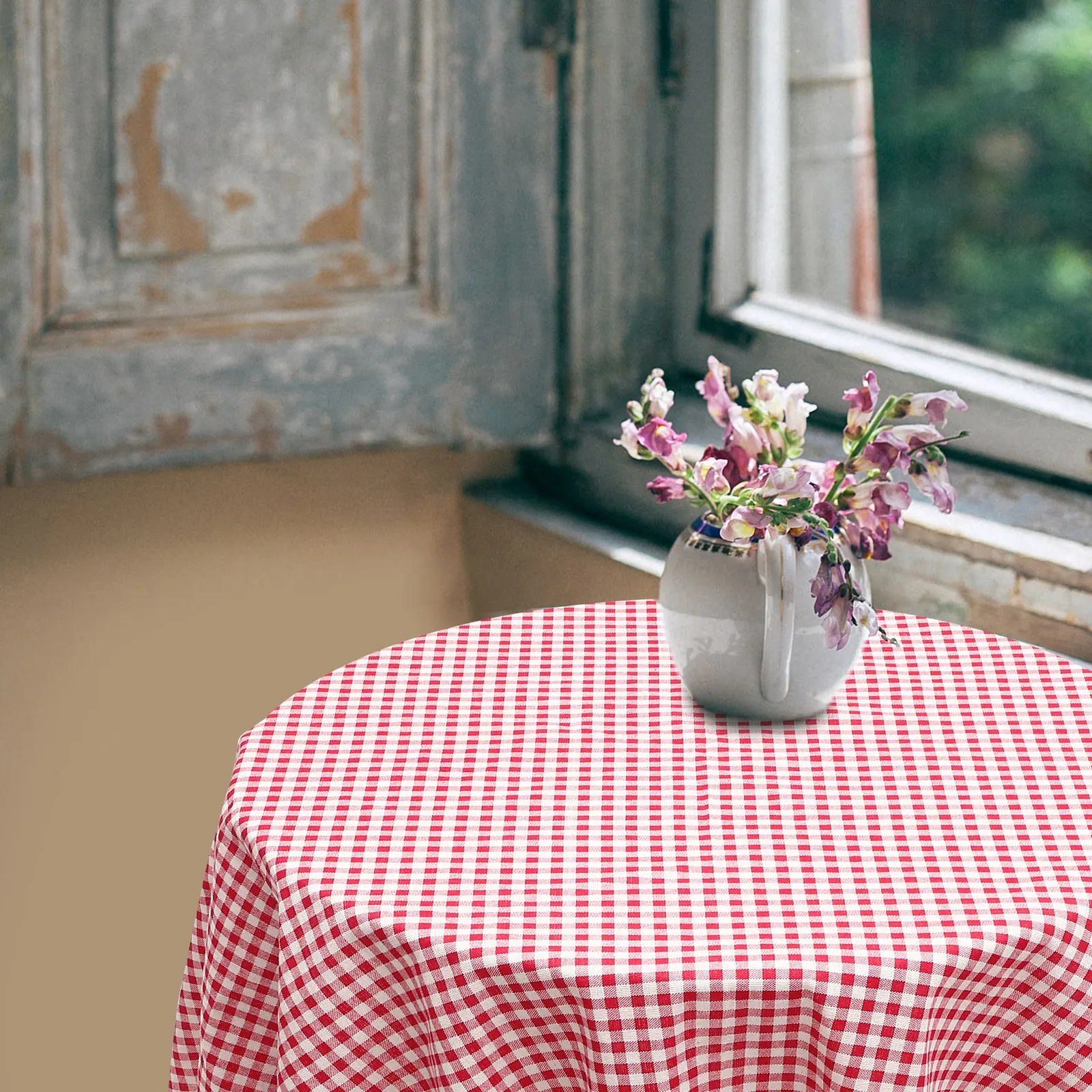

Round Tablecloth Checkered Prints Decorative Cover 100x100cm Table Protection Cloth Dining Room Home Party Catering Cafe Shop