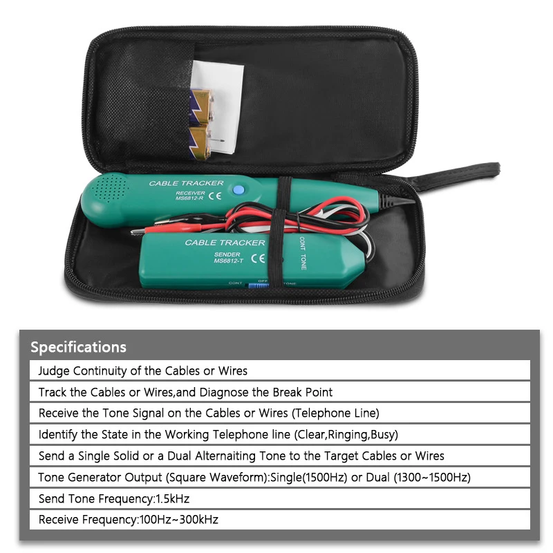1Set MS6812 Cable Tracker Tester Professional Line LAN Detector UTP STP Telephone Wire Tracer Breakpoint Location Diagnose Tone.