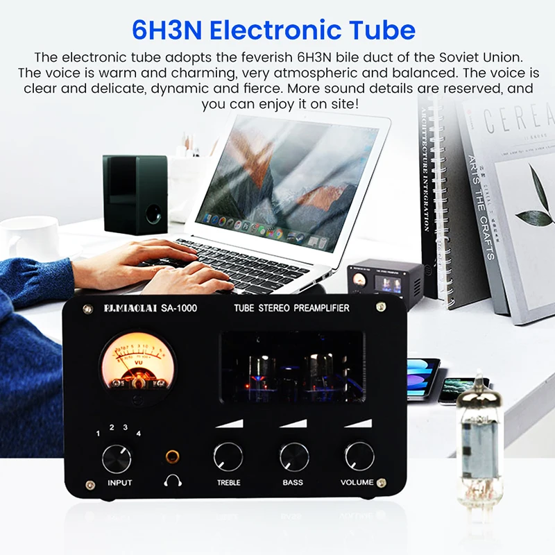 PJ. MIAOLAI SA-1000 preamplificatore a tubo HiFi 6 h3n amplificatore per cuffie tono tubo 4 ingressi 2 uscite Chip Ne5532 con Vu Meter