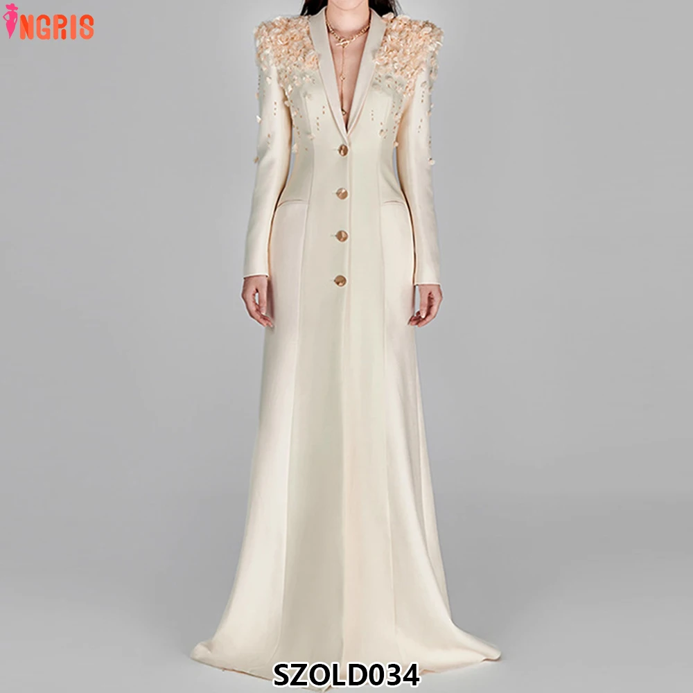 

New Fashion Elegant Female Star Fashion Heavy Beaded Three-Dimensional Flower Dress Formal Long Dress-SZOLD034