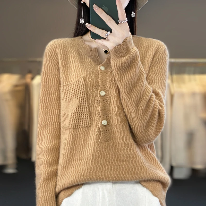 Wool Autumn/Winter 2024 New pullover Embroidered sweater Women's O-neck pullover Warm Bottom Knit shirt Top 100% wool Merinowool