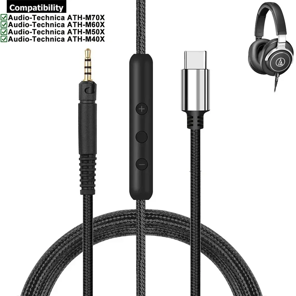 USB نوع C OFC استبدال النايلون مضفر تمديد كابلات الحبل لسماعات الصوت تكنيكا ATH-M40X ATH-M50X ATH-M60X ATH-M70X