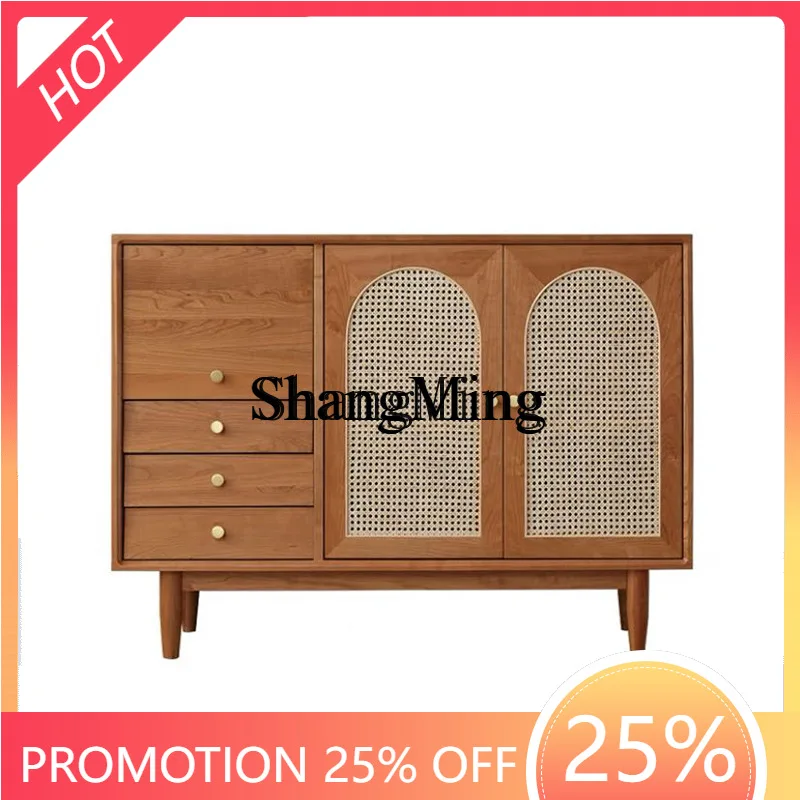 

ZYY Cherry Wood Rattan Sideboard Kitchen Wall-Mounted Solid Wood Storage Cabinet Dining Room Household Storage Bowl Cabinet
