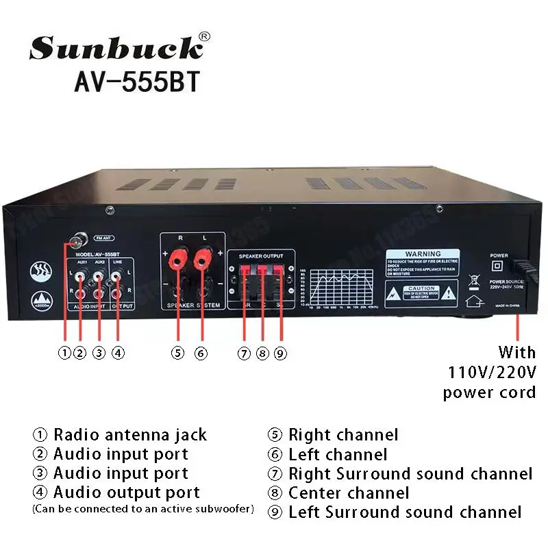 110/220V 555BT Dynamischer Bildschirm-Soundverstärker 298BT HiFi Stereo Digitaler Bluetooth-Verstärker für Zuhause, Auto, Karaoke, Theater, max. 2500W – Detail 9