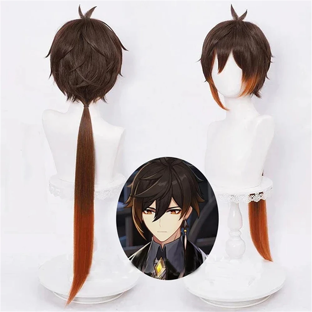 

Zhongli Косплей Парик Длинные Рождественские Коричневые Оранжевые Аниме Парики Термостойкие Синтетические Парики Парики Для Хэллоуина + Кепка Для Парика