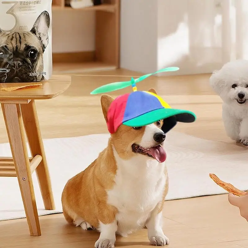 Dog Propeller Hat Pet Outdoor Sports Hats With Ear Holes Dog Hat Rainbow Helicopter Top Hat For Small Dogs Puppy Cats Supplies