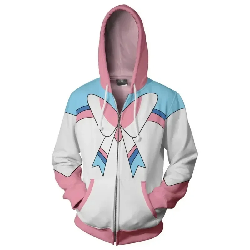 (#^.^#) 2026 New Anime Sylveon cosplay 3D printing hooded zipper jacket coat sweatshirts outwear men's streetwear hoo →_→LOOK ME view 2