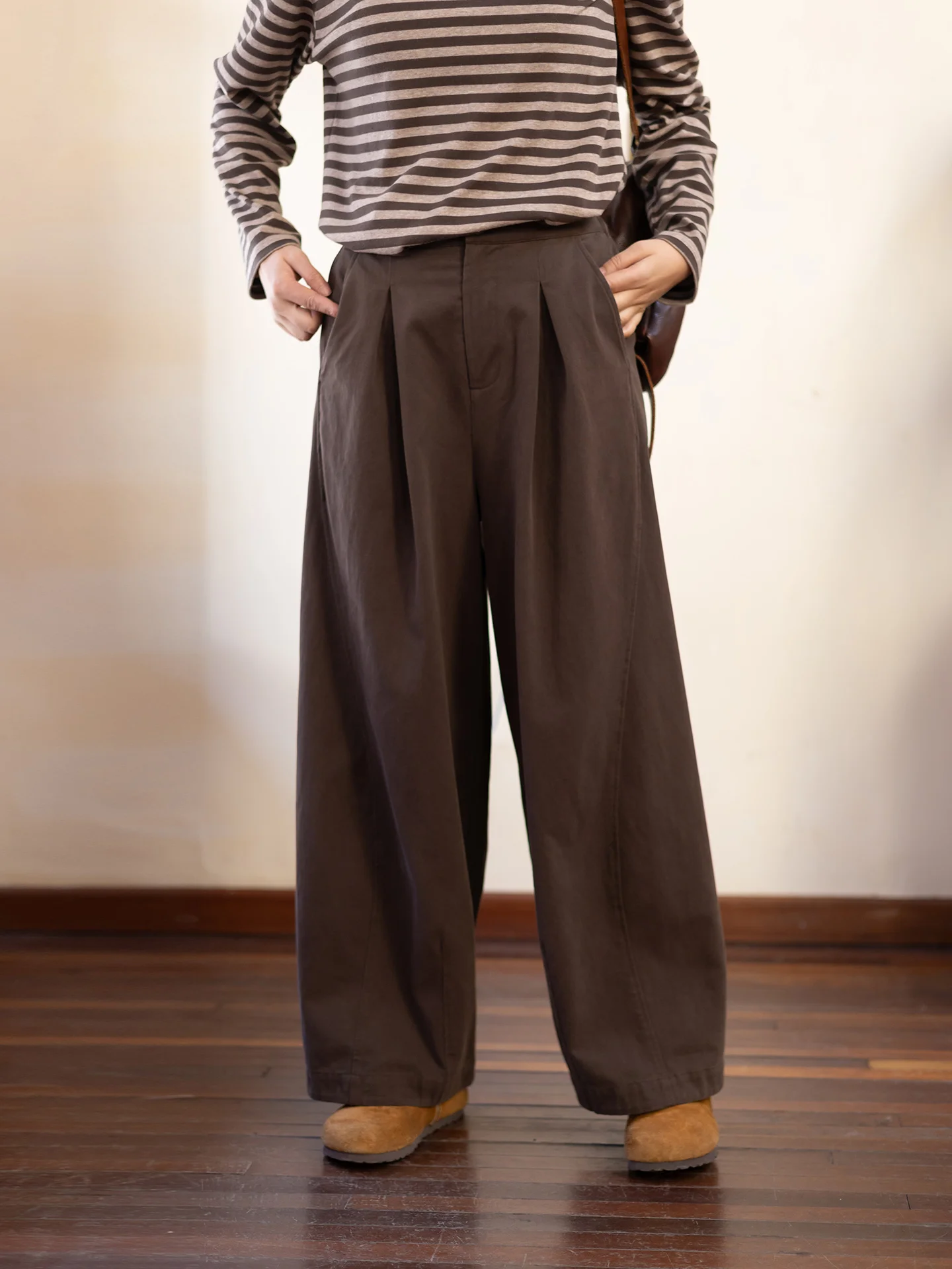 

Широкие брюки из чистого хлопка, длинные, повседневные, женские, весна 2026, новинка, свободный крой, удобные, с завышенной талией