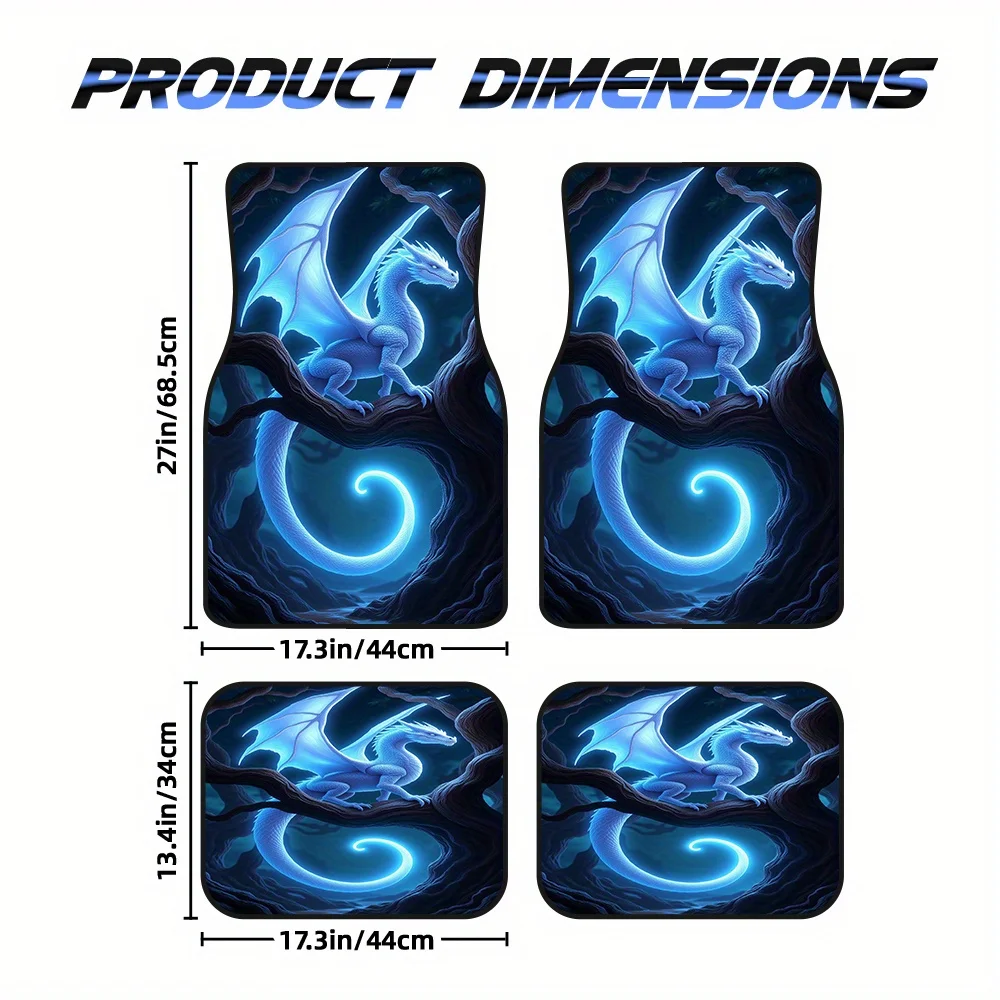 4pcs Fantasy Dragon Night Pattern Vehicle Floor Mats For Pickup Trucks & Crossovers - Cleaning-Friendly, Durable Polyester, Fit