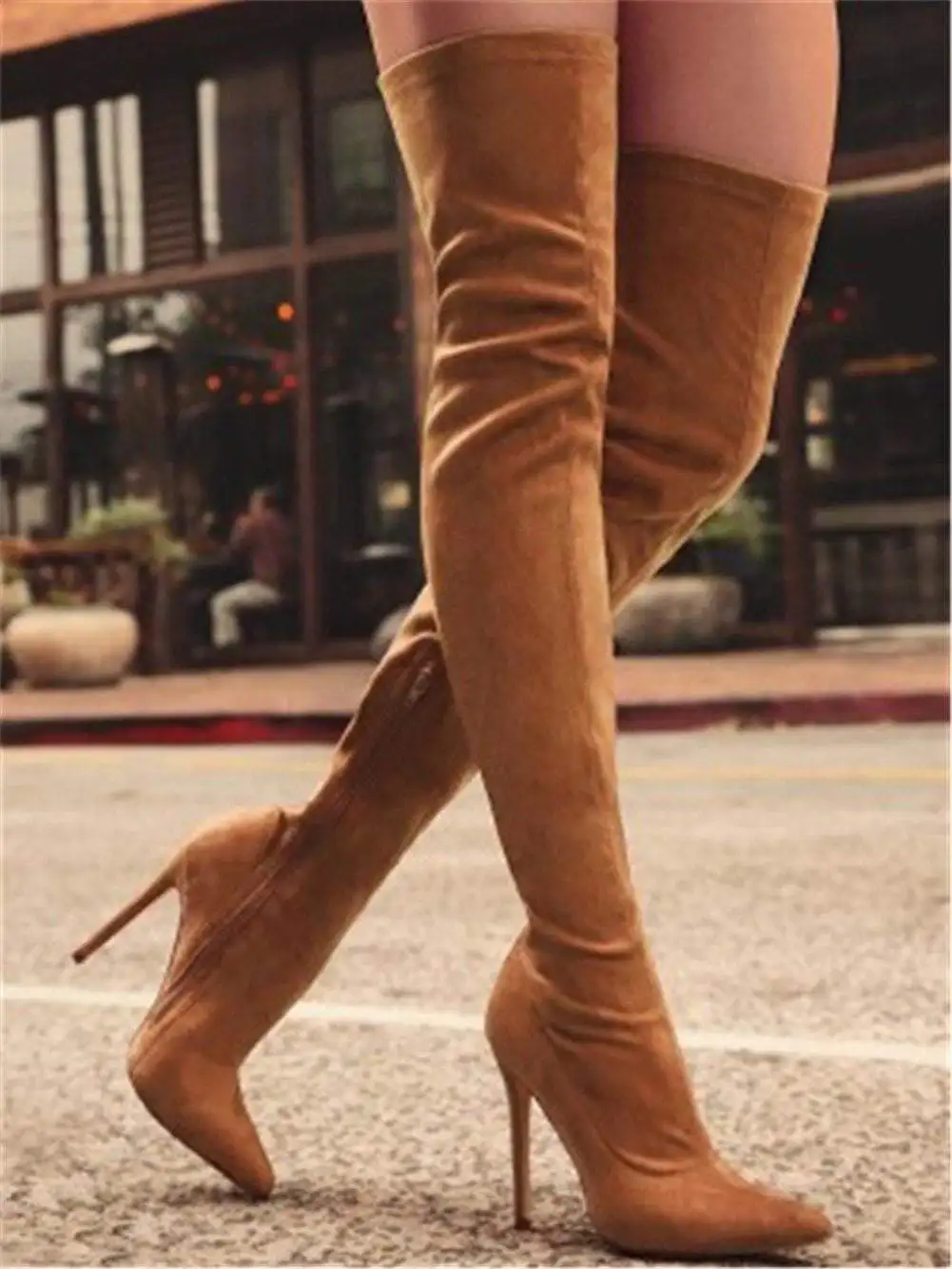 Suede over-the-knee boots sexy night catwalk skinny elastic boots with pointed heels for women