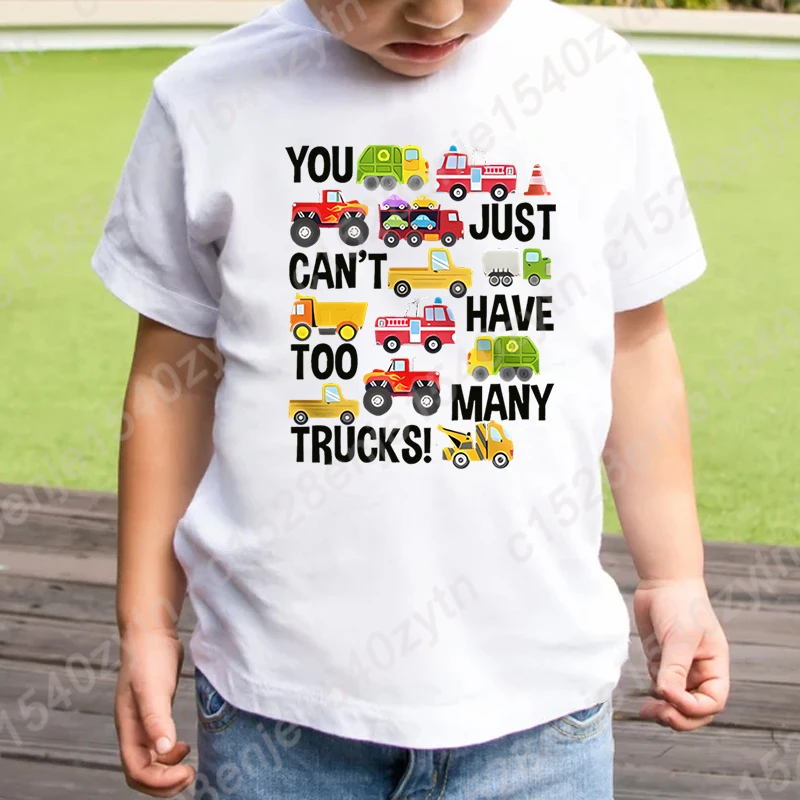 You Just Can't Have Too Many Trucks Print T-shirt Children Boys Summer Short Sleeve T Shirt Kids Hot Selling Tops Crew Neck Tees