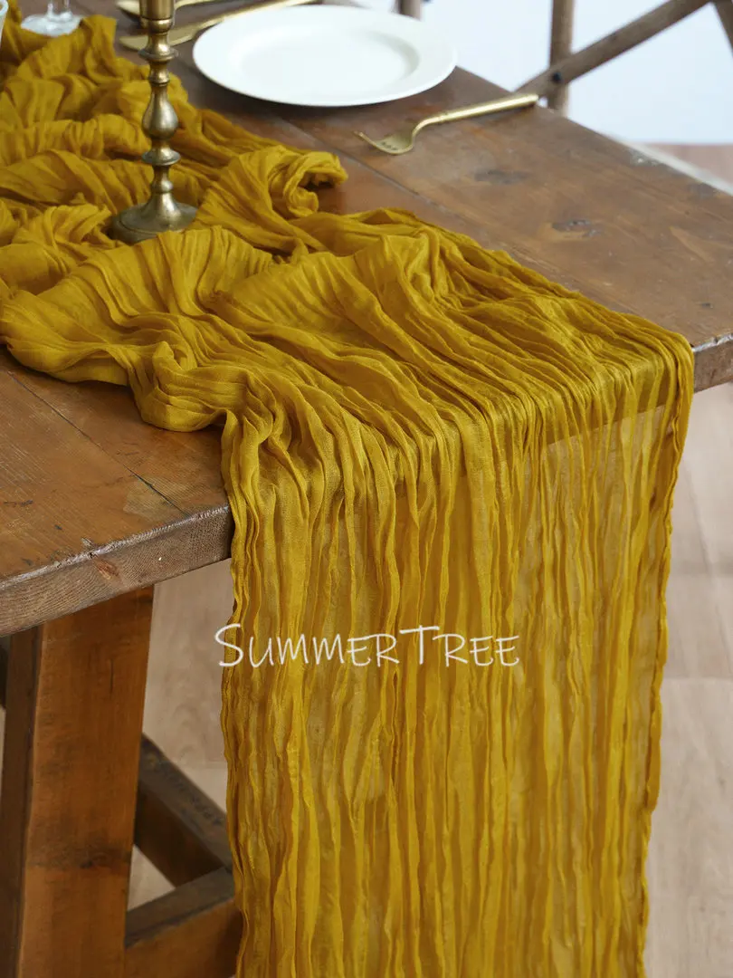 

Gauze Sheer Mustard Yellow Table Runner Cheesecloth for Classic Romantic Wedding Rustic Cottage Boho Tea Party Decoration