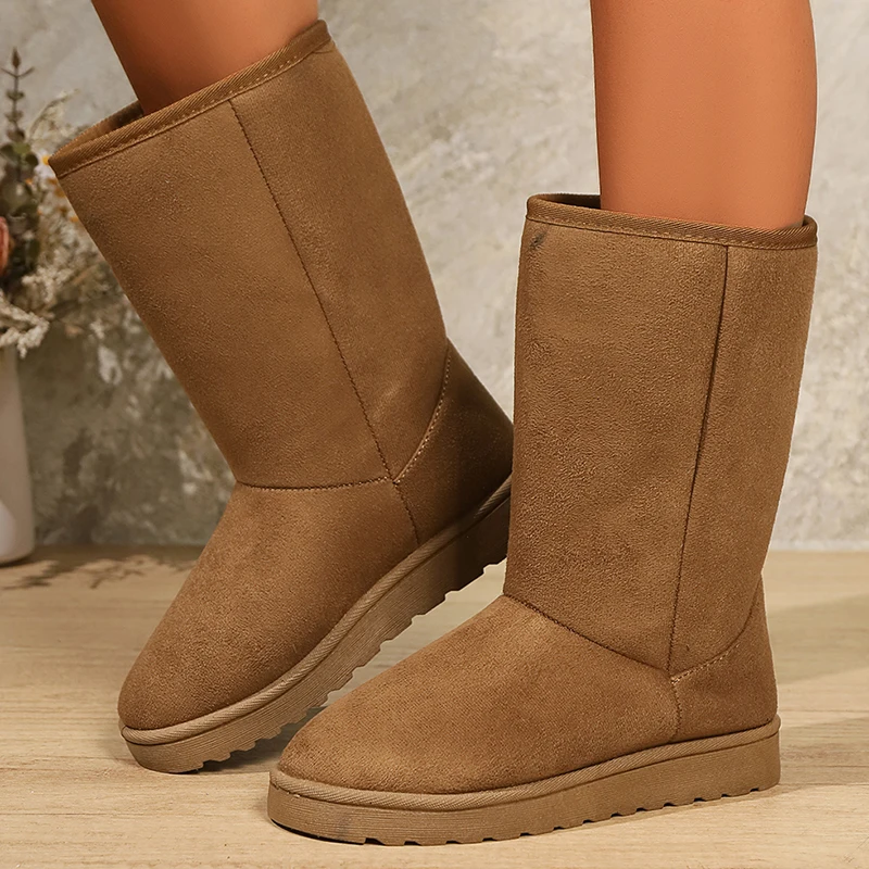 

Women's Faux Suede Winter Warm Mid-Calf Boots Plus Size Thicken Plush Snow Boots Woman Thick Sole Non Slip Platform Casual Shoes