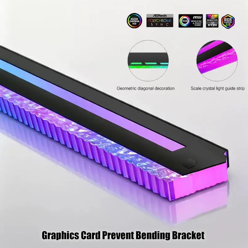 Graphics Card Holder Prevent Bending Bracket ARGB 5V AURA, Diamond Patterned Luminescence Design Horizontal Holder, Black/White - view 3