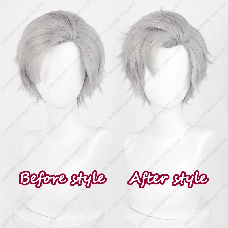 Sylus Cosplay Wig 30cm Grey Fluffy Short Hair Heat Resistant Synthetic Wigs