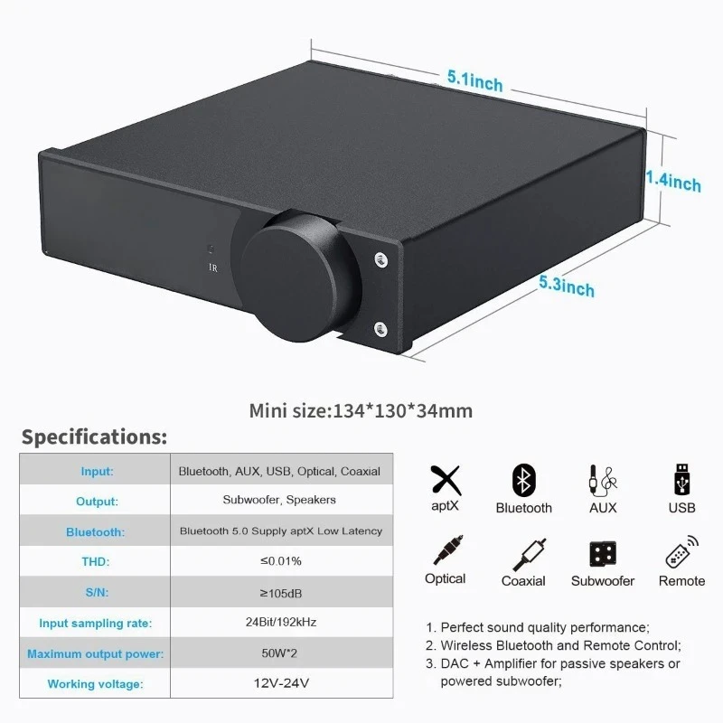 Bluetooth amplifier stereo audio wireless