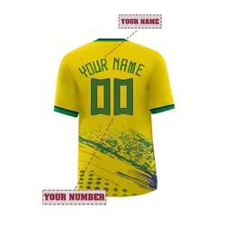 Personalized Name&Number Men's Soccer Jersey Embroidered Sportswear Breathable Short Sleeve Football Shirt Brazil T-Shirts