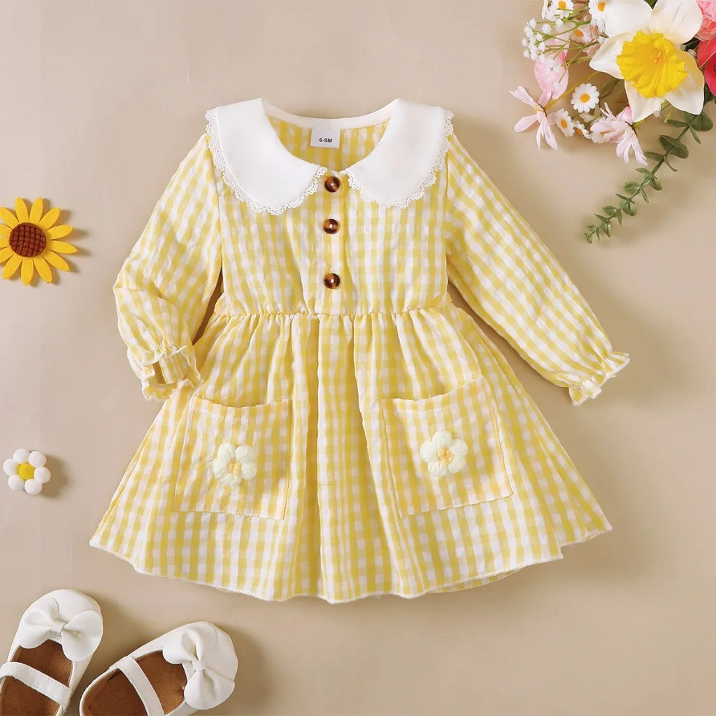 Baby Girl's Long Sleeved Dress Sweet Flower Decorated Princess Dress Baby  Autumn Costume Soft Dress for Toddlers 0-3 Years