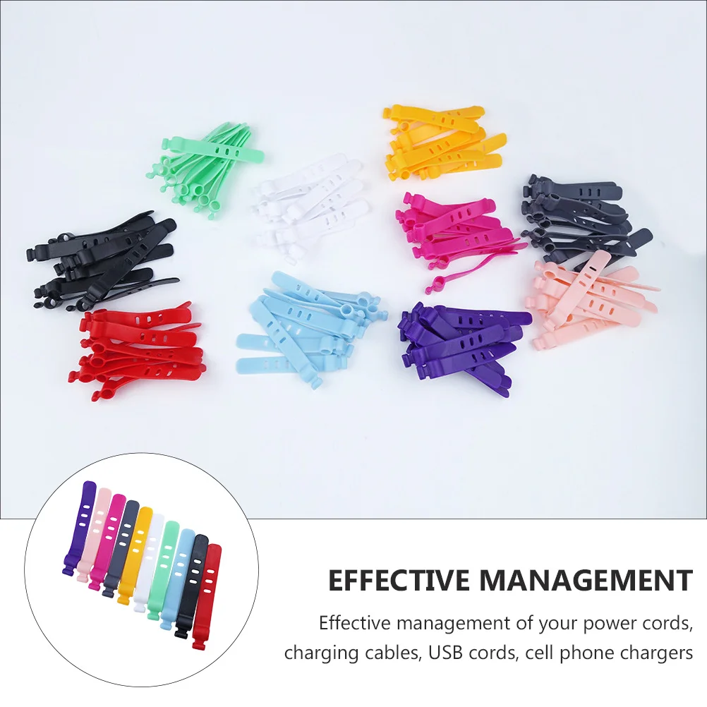 

50pcs Cable Straps Adjustable Silicone Cord Holders Desktop Wire Organizer For Usb Chargers Headphones Cord Management