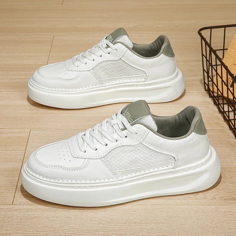 

2025New Comfortable Casual Leather Mesh Breathable White Sneakers High-Quality Sports Shoes