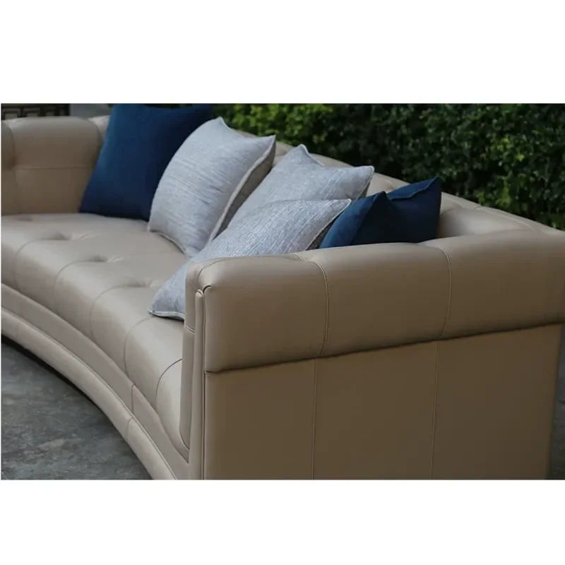 American Light Luxury Leather Buckle Curved Sofa Simple Modern Three Seater for Living Room Apartment Model Home Decor