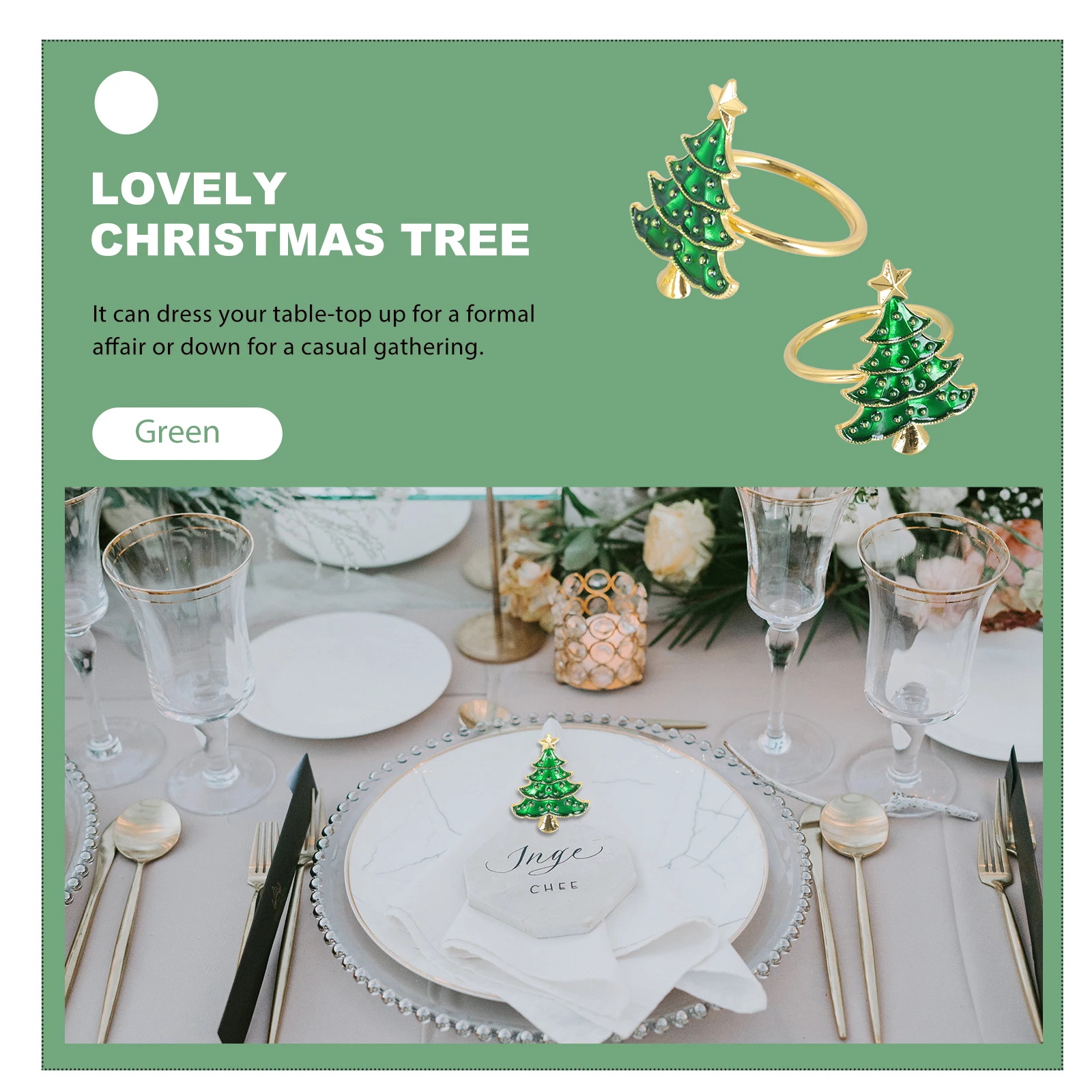 

6Pcs Napkin Ring Iron Christmas Tree Design Elegant Tableware Accessory for Festive Dining Decoration Party Events