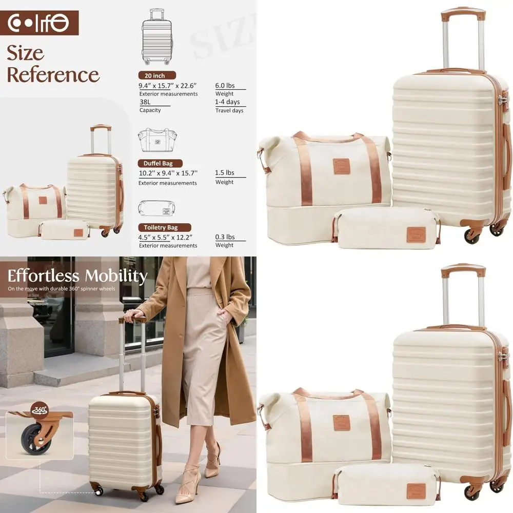 

3-Piece Large Set Hardside Luggage with TSA Lock and Spinner Wheels (Apricot White, 20)