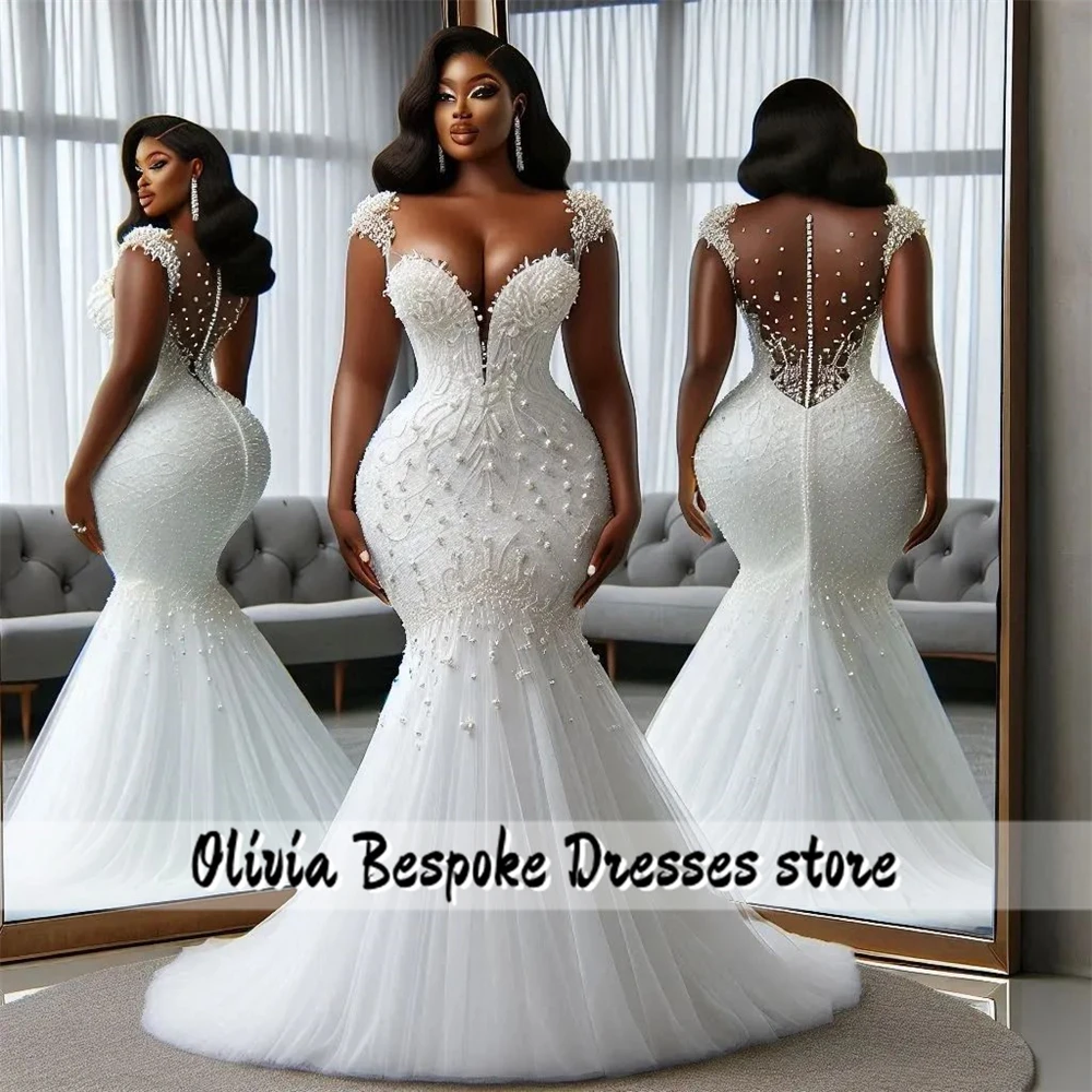 Unique Aso Ebi Mermaid Wedding Dresses For Bride Luxury Beadings Crystal African Bridal Dress vestidos de novia 2024 Customized