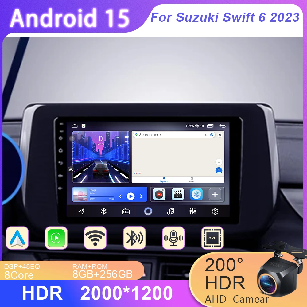 

Android 15 Car Radio For Suzuki Swift 2023 Multimedia Player Stereo Carplay AUTO Head Unit WIFI 4G BT GPS Navigation bluetooth