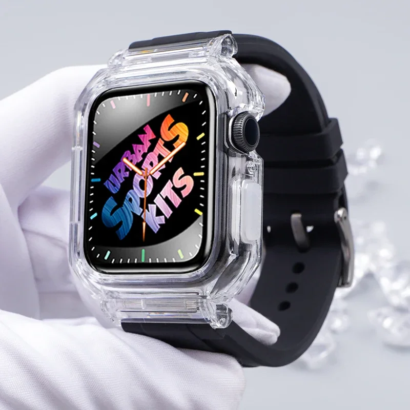 Transparent Case Modification Kit For Apple Watch 10 9 8 7 45mm 41mm 42mm 46mm Silicone Band iWatch Series 6 SE 5 4 40mm 44mm