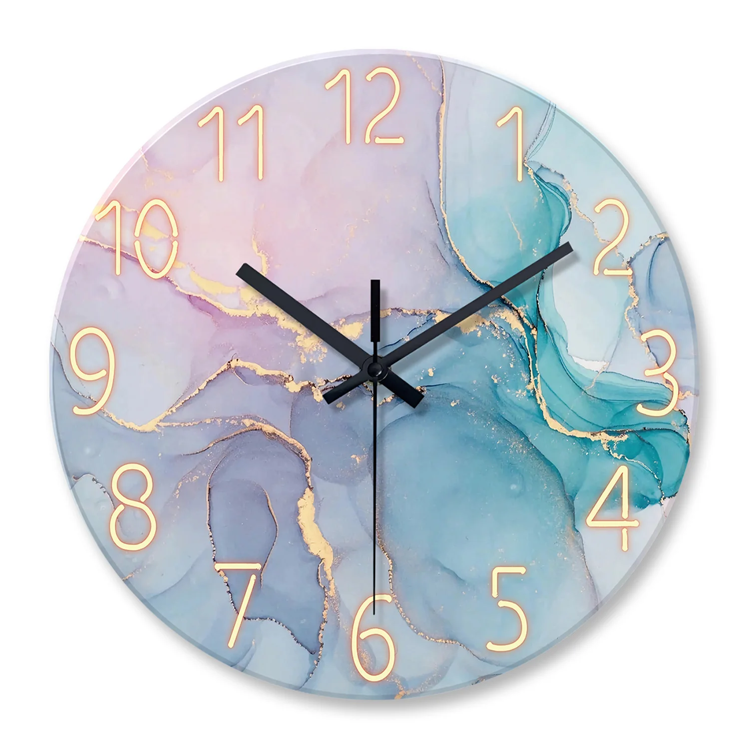 Modern Fashion Marble Texture Pattern 4mm Thickeneded Tempered Glass Wall Clock Living Room Bedroom Kitchen Home Decoration Wall Clock Silent Quartz