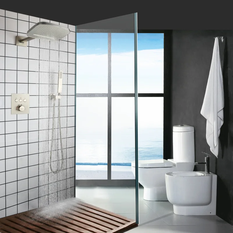 Bathroom Shower Concealed Shower Head Thermostatic Button Three Function Main Body Flying Rain Waterfall Shower Head Set