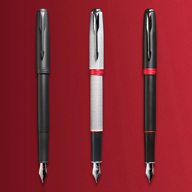 Jinhao-pluma estilográfica de cuadrados pequeños, Metal, negro y plateado, punta media de 0,5mm con convertidor, suministros escolares de oficina y negocios