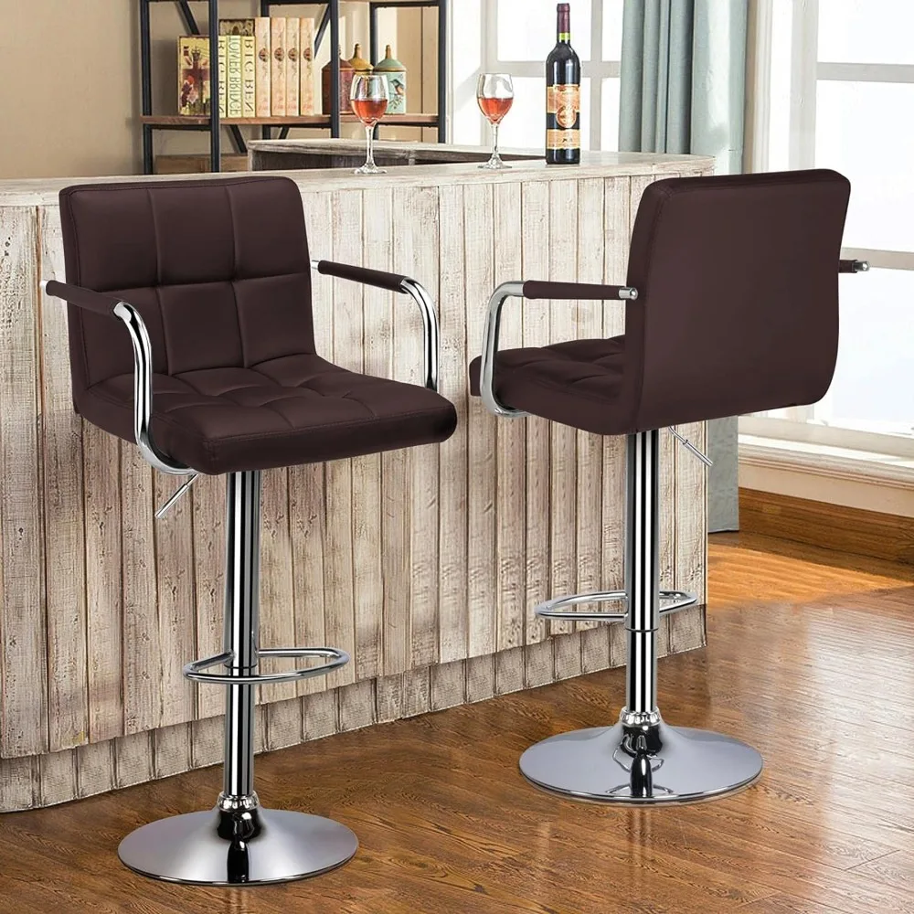 Ajustável PU Leather Bar Stools, cadeiras giratórias, fezes de altura para cozinha, banquetas de jantar, 4PCs