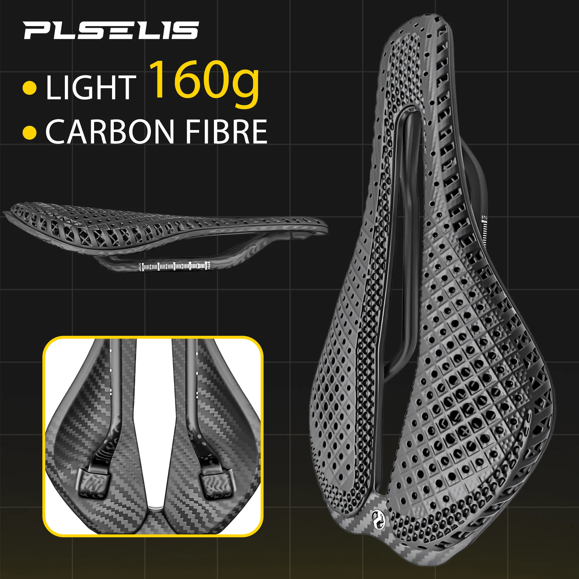 

Plselis carbon saddle road bike carbon fiber saddle competitive lightweight cushion 3D printing integrated hollow design 145g