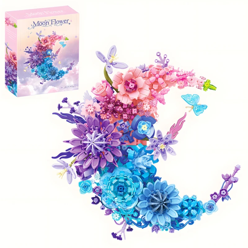 

Набор строительных блоков с розовым и синим лунным цветком (97 шт.) Розы Растения Ботаническая коллекция игрушек Сушеный цветок День святого Валентина День рождения G