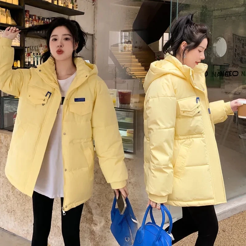 2024 New Women Winter Bread Coat Korean Loose Hooded Cotton Coat Women Long Parkas Winter Jacket Warm Thick Cotton Padded Jacke