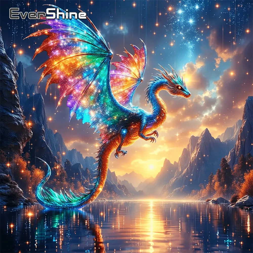 Evershine Vollquadratische Diamant-Stickerei, Tierbild aus Strass, Mosaik, Drache, 5D-DIY-Gemälde, Berg, Heimdekoration
