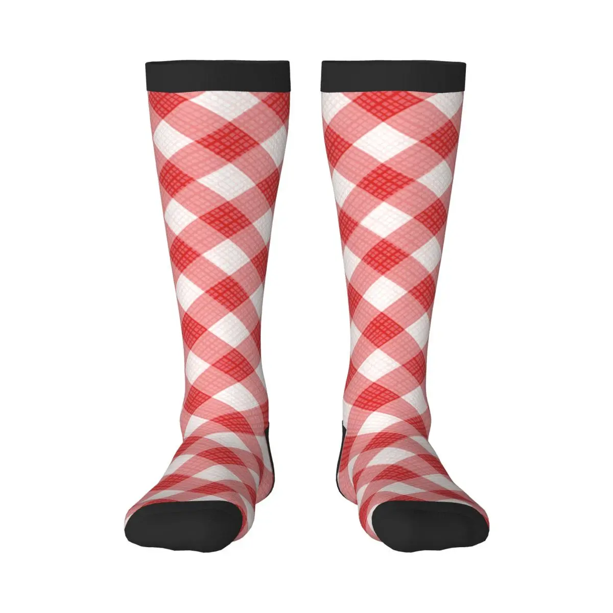 Stockings Funny Autumn Casual Warm Socks Red Gingham Square Plaid Pattern Soft Winter Knee High Socks