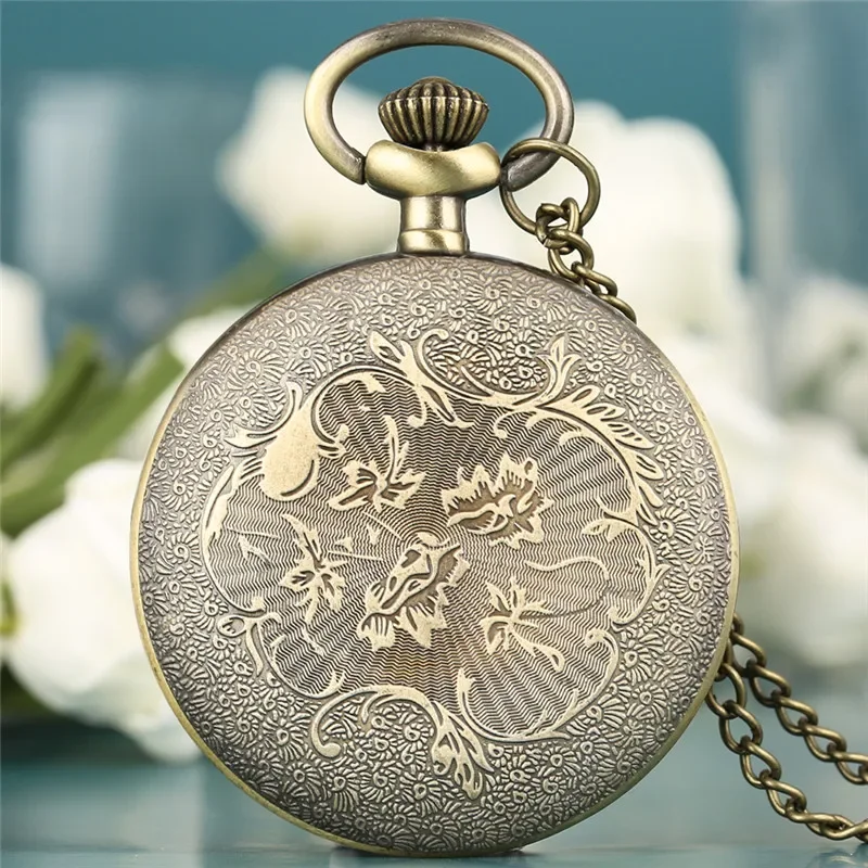 Vintage Open Face Men Women Quartz Analog Pocket Watch Arabic Number Display Necklace Chain Timepiece Gift